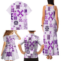 Vintage Hawaii Family Matching Tank Maxi Dress and Hawaiian Shirt Hawaiian Quilt Kapa Mismatch Purple - Wonder Print Shop
