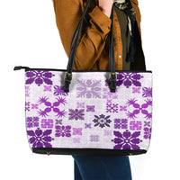 Vintage Hawaii Leather Tote Bag Hawaiian Quilt Kapa Mismatch Purple - Wonder Print Shop