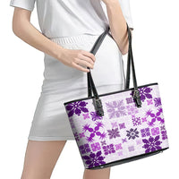 Vintage Hawaii Leather Tote Bag Hawaiian Quilt Kapa Mismatch Purple - Wonder Print Shop