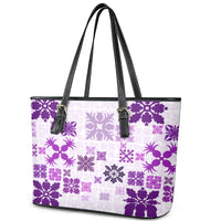 Vintage Hawaii Leather Tote Bag Hawaiian Quilt Kapa Mismatch Purple - Wonder Print Shop