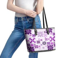 Vintage Hawaii Leather Tote Bag Hawaiian Quilt Kapa Mismatch Purple - Wonder Print Shop