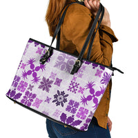 Vintage Hawaii Leather Tote Bag Hawaiian Quilt Kapa Mismatch Purple - Wonder Print Shop