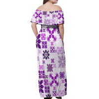 Vintage Hawaii Off Shoulder Maxi Dress Hawaiian Quilt Kapa Mismatch Purple - Wonder Print Shop