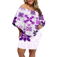 Vintage Hawaii Off Shoulder Short Dress Hawaiian Quilt Kapa Mismatch Purple - Wonder Print Shop