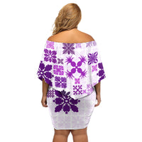 Vintage Hawaii Off Shoulder Short Dress Hawaiian Quilt Kapa Mismatch Purple - Wonder Print Shop