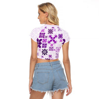 Vintage Hawaii Raglan Cropped T Shirt Hawaiian Quilt Kapa Mismatch Purple - Wonder Print Shop