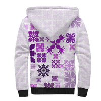 Vintage Hawaii Sherpa Hoodie Hawaiian Quilt Kapa Mismatch Purple - Wonder Print Shop
