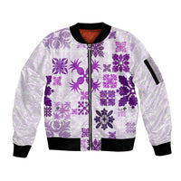 Vintage Hawaii Sleeve Zip Bomber Jacket Hawaiian Quilt Kapa Mismatch Purple - Wonder Print Shop