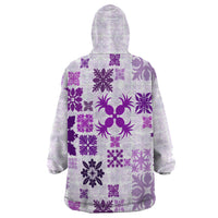 Vintage Hawaii Wearable Blanket Hoodie Hawaiian Quilt Kapa Mismatch Purple - Wonder Print Shop