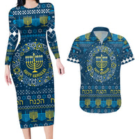 Happy Hanukkah Couples Matching Long Sleeve Bodycon Dress and Hawaiian Shirt Love and Lights Menorah LT7 - Wonder Print Shop