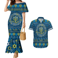 Happy Hanukkah Couples Matching Mermaid Dress and Hawaiian Shirt Love and Lights Menorah LT7 - Wonder Print Shop