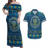 Happy Hanukkah Couples Matching Off Shoulder Maxi Dress and Hawaiian Shirt Love and Lights Menorah LT7 - Wonder Print Shop