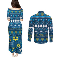 Happy Hanukkah Couples Matching Puletasi Dress and Long Sleeve Button Shirt Love and Lights Menorah LT7 - Wonder Print Shop