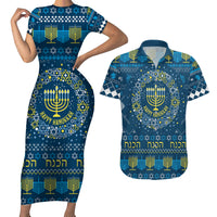 Happy Hanukkah Couples Matching Short Sleeve Bodycon Dress and Hawaiian Shirt Love and Lights Menorah LT7 - Wonder Print Shop