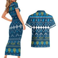 Happy Hanukkah Couples Matching Short Sleeve Bodycon Dress and Hawaiian Shirt Love and Lights Menorah LT7 - Wonder Print Shop