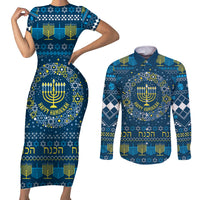 Happy Hanukkah Couples Matching Short Sleeve Bodycon Dress and Long Sleeve Button Shirt Love and Lights Menorah LT7 - Wonder Print Shop