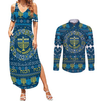 Happy Hanukkah Couples Matching Summer Maxi Dress and Long Sleeve Button Shirt Love and Lights Menorah LT7 - Wonder Print Shop