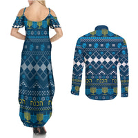 Happy Hanukkah Couples Matching Summer Maxi Dress and Long Sleeve Button Shirt Love and Lights Menorah LT7 - Wonder Print Shop