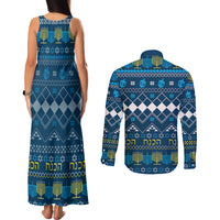 Happy Hanukkah Couples Matching Tank Maxi Dress and Long Sleeve Button Shirt Love and Lights Menorah LT7 - Wonder Print Shop