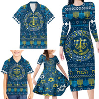 Happy Hanukkah Family Matching Long Sleeve Bodycon Dress and Hawaiian Shirt Love and Lights Menorah LT7 - Wonder Print Shop