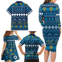 Happy Hanukkah Family Matching Long Sleeve Bodycon Dress and Hawaiian Shirt Love and Lights Menorah LT7 - Wonder Print Shop