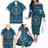 Happy Hanukkah Family Matching Off Shoulder Long Sleeve Dress and Hawaiian Shirt Love and Lights Menorah - Wonder Print Shop