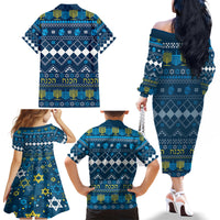 Happy Hanukkah Family Matching Off Shoulder Long Sleeve Dress and Hawaiian Shirt Love and Lights Menorah - Wonder Print Shop