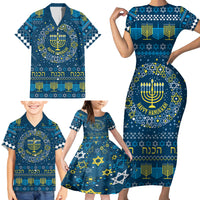 Happy Hanukkah Family Matching Short Sleeve Bodycon Dress and Hawaiian Shirt Love and Lights Menorah - Wonder Print Shop