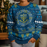 Happy Hanukkah Kid Ugly Christmas Sweater Love and Lights Menorah - Wonder Print Shop