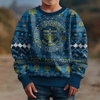 Happy Hanukkah Kid Ugly Christmas Sweater Love and Lights Menorah - Wonder Print Shop
