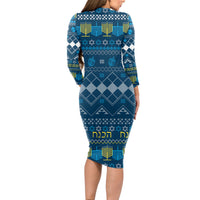 Happy Hanukkah Long Sleeve Bodycon Dress Love and Lights Menorah - Wonder Print Shop