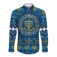 Happy Hanukkah Long Sleeve Button Shirt Love and Lights Menorah - Wonder Print Shop