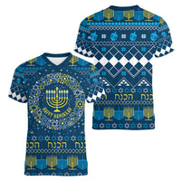 Happy Hanukkah Women V Neck T Shirt Love and Lights Menorah - Wonder Print Shop