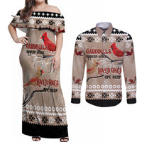 Christmas Cardinal Birds Couples Matching Off Shoulder Maxi Dress and Long Sleeve Button Shirt Cardinals Appear When Loved Ones Are Near LT7 - Wonder Print Shop