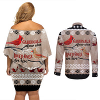 Christmas Cardinal Birds Couples Matching Off Shoulder Short Dress and Long Sleeve Button Shirt Cardinals Appear When Loved Ones Are Near LT7 - Wonder Print Shop