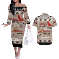 Christmas Cardinal Birds Couples Matching Off The Shoulder Long Sleeve Dress and Hawaiian Shirt Cardinals Appear When Loved Ones Are Near LT7 - Wonder Print Shop