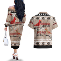 Christmas Cardinal Birds Couples Matching Off The Shoulder Long Sleeve Dress and Hawaiian Shirt Cardinals Appear When Loved Ones Are Near LT7 - Wonder Print Shop
