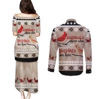 Christmas Cardinal Birds Couples Matching Puletasi Dress and Long Sleeve Button Shirt Cardinals Appear When Loved Ones Are Near LT7 - Wonder Print Shop
