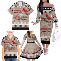 Christmas Cardinal Birds Family Matching Off Shoulder Long Sleeve Dress and Hawaiian Shirt Cardinals Appear When Loved Ones Are Near - Wonder Print Shop