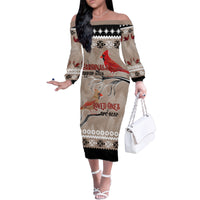Christmas Cardinal Birds Family Matching Off Shoulder Long Sleeve Dress and Hawaiian Shirt Cardinals Appear When Loved Ones Are Near - Wonder Print Shop
