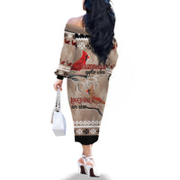 Christmas Cardinal Birds Family Matching Off Shoulder Long Sleeve Dress and Hawaiian Shirt Cardinals Appear When Loved Ones Are Near - Wonder Print Shop