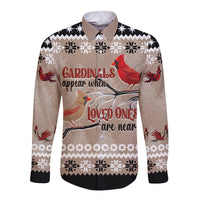 Chrismas Cardinal Birds Long Sleeve Button Shirt Cardinals Appear When Loved Ones Are Near - Wonder Print Shop