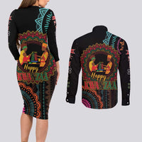 Happy Kwanzaa African Couples Matching Long Sleeve Bodycon Dress and Long Sleeve Button Shirt Mandala Mix Nguzo Saba LT7 - Wonder Print Shop