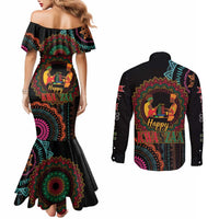 Happy Kwanzaa African Couples Matching Mermaid Dress and Long Sleeve Button Shirt Mandala Mix Nguzo Saba