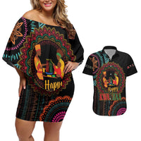 Happy Kwanzaa African Couples Matching Off Shoulder Short Dress and Hawaiian Shirt Mandala Mix Nguzo Saba LT7 - Wonder Print Shop