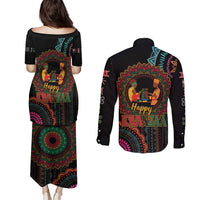 Happy Kwanzaa African Couples Matching Puletasi and Long Sleeve Button Shirt Mandala Mix Nguzo Saba LT7 - Wonder Print Shop