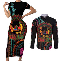 Happy Kwanzaa African Couples Matching Short Sleeve Bodycon Dress and Long Sleeve Button Shirt Mandala Mix Nguzo Saba LT7 - Wonder Print Shop
