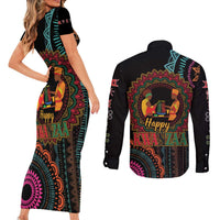 Happy Kwanzaa African Couples Matching Short Sleeve Bodycon Dress and Long Sleeve Button Shirt Mandala Mix Nguzo Saba LT7 - Wonder Print Shop