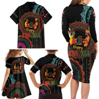 Happy Kwanzaa African Family Matching Long Sleeve Bodycon Dress and Hawaiian Shirt Mandala Mix Nguzo Saba LT7 - Wonder Print Shop