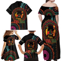 Happy Kwanzaa African Family Matching Off Shoulder Maxi Dress and Hawaiian Shirt Mandala Mix Nguzo Saba LT7 - Wonder Print Shop